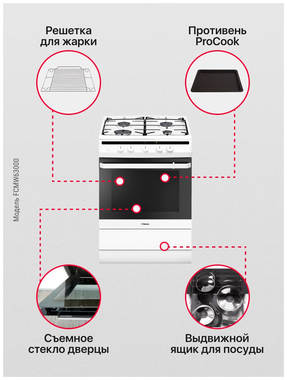 Плита Hansa fcmw64040, White, комбинированная