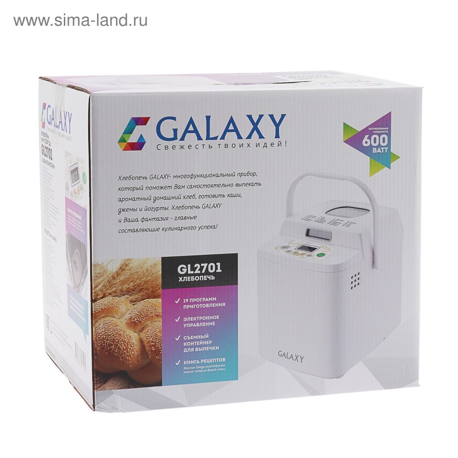 Хлебопечь Galaxy gl 2701 600вт, ЖК дисплей, 19 программ