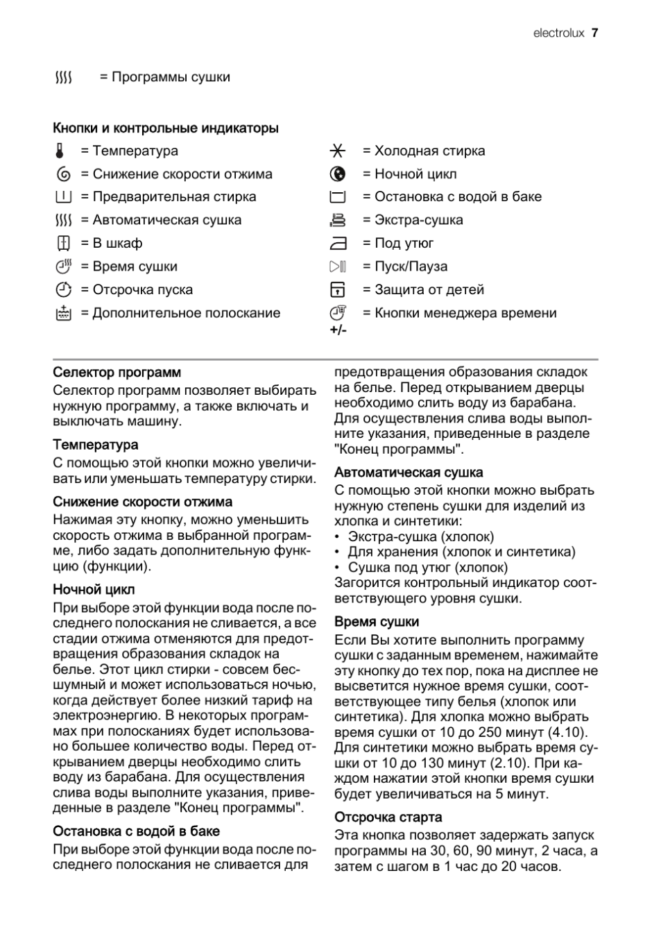 Электролюкс EWT 825 программы стирки