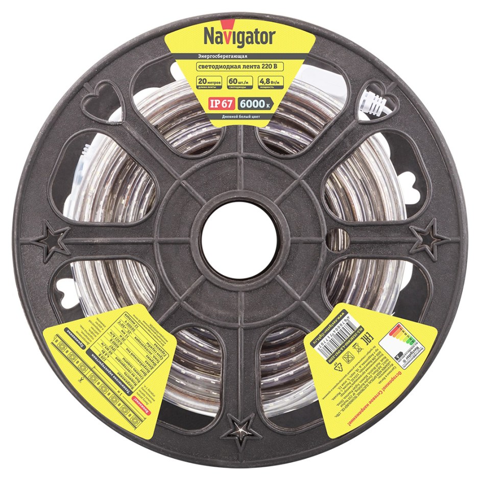 Лента led 3528 220в 60сд/м, 4,8вт/м 6000к ip67 белый NLS-3528 (20м/бух) /Navigator/(71770)