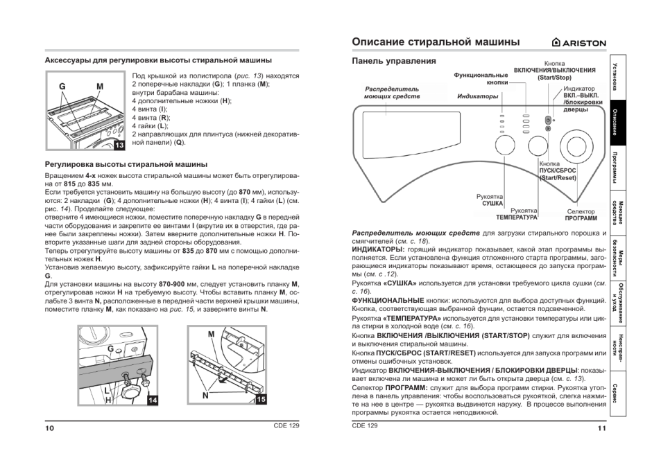 Программы стиральной машины Аристон LBE 129