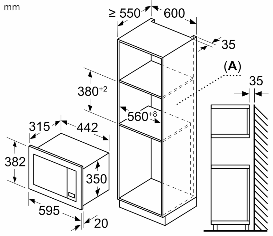 Микроволновая печь встраиваемая Bosch bfl623mb3 схема встраивания