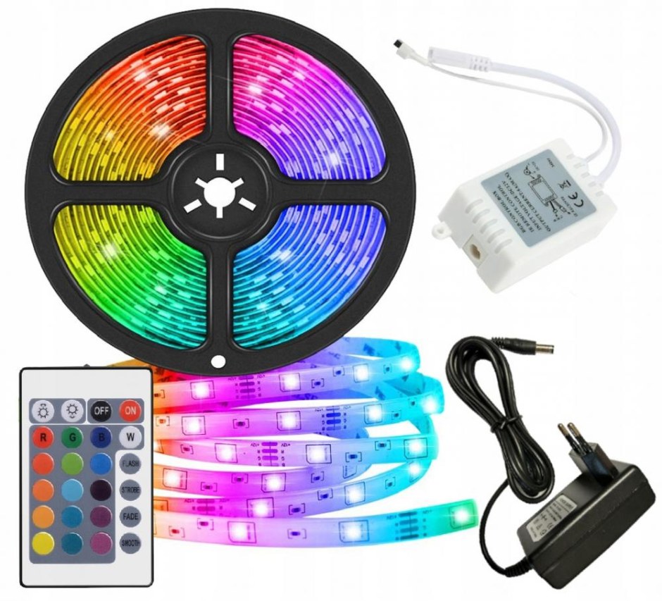 Светодиодная лента RGB разноцветная 5м, с пультом Ду