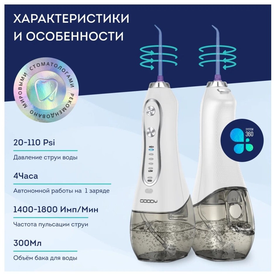 Ирригатор Goody с 8 насадками характеристики